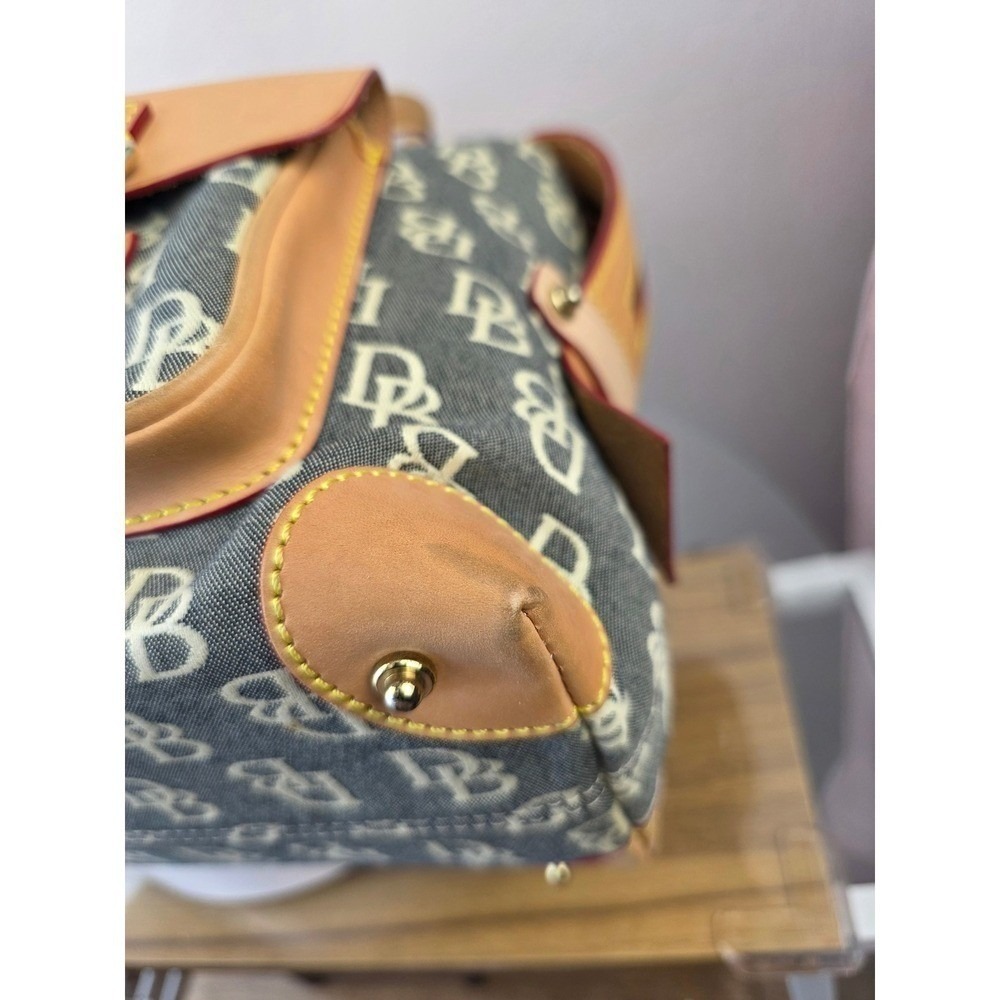 Dooney & Bourke Signature Monogram Canvas Satchel Grey Tan Leather Trim Bag - Picture 5 of 16
